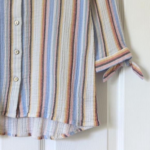 Soft Surroundings Colorful Striped Gauze Tied Quarter Sleeve Button Down Top XSP - Picture 7 of 10